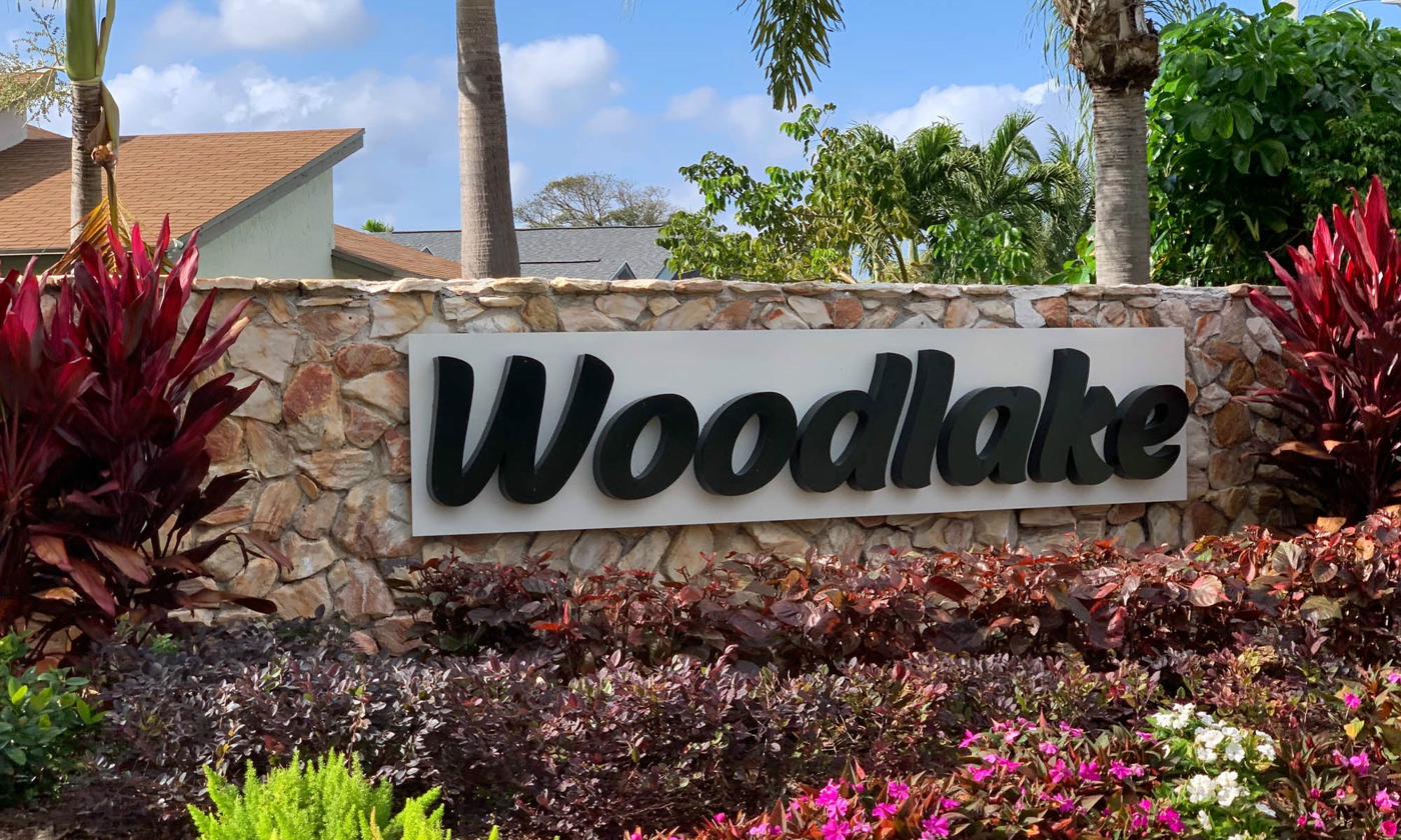 Woodlake community entrance sign in Delray Beach